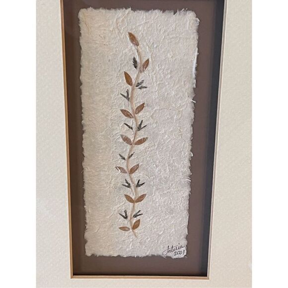 Artwork Art W/ Real Fibers Leaves Petals On Handmade Paper ‘01 Signed - Picture 3 of 14